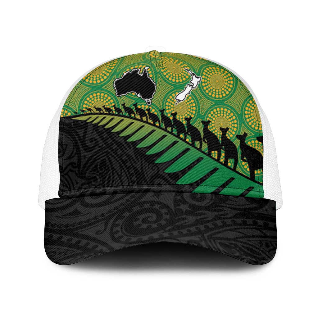 Australia New Zealand Rugby Mesh Trucker Cap Gradient Aboriginal Wallabies and Maori Black Fern - Aussie Hoodie
