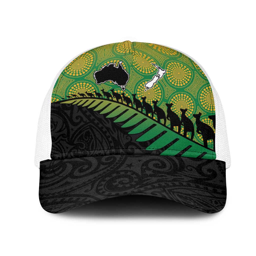 Australia New Zealand Rugby Mesh Trucker Cap Gradient Aboriginal Wallabies and Maori Black Fern - Aussie Hoodie
