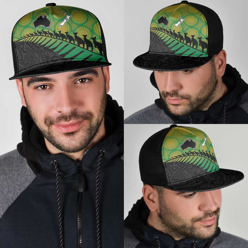 Australia New Zealand Rugby Mesh Trucker Cap Gradient Aboriginal Wallabies and Maori Black Fern - Aussie Hoodie
