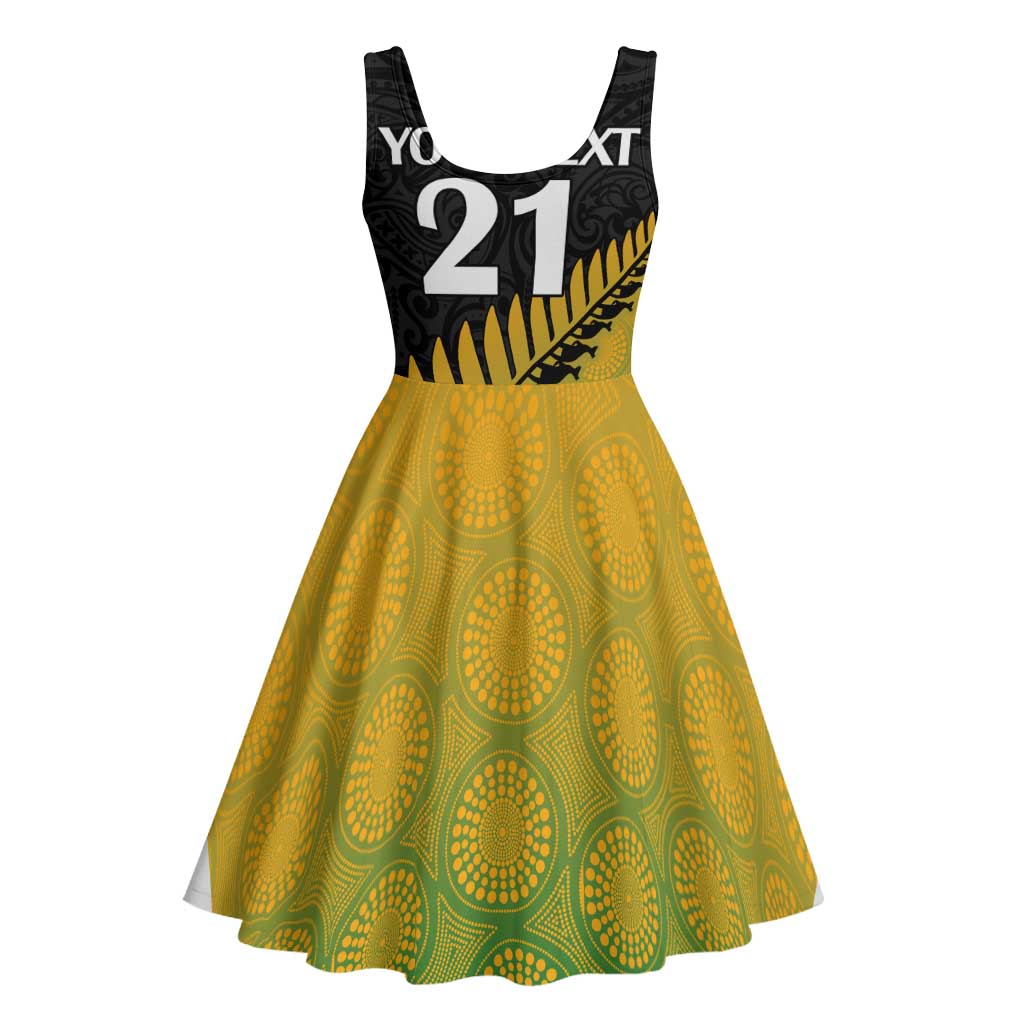 Australia New Zealand Rugby Midi Dress Gradient Aboriginal Wallabies and Maori Black Fern - Aussie Hoodie