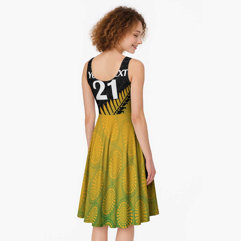 Australia New Zealand Rugby Midi Dress Gradient Aboriginal Wallabies and Maori Black Fern - Aussie Hoodie