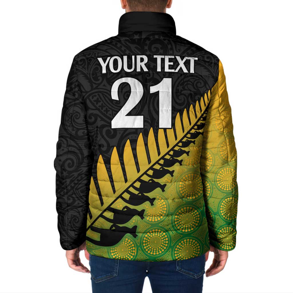 Australia New Zealand Rugby Padded Jacket Gradient Aboriginal Wallabies and Maori Black Fern - Aussie Hoodie