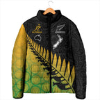 Australia New Zealand Rugby Padded Jacket Gradient Aboriginal Wallabies and Maori Black Fern - Aussie Hoodie