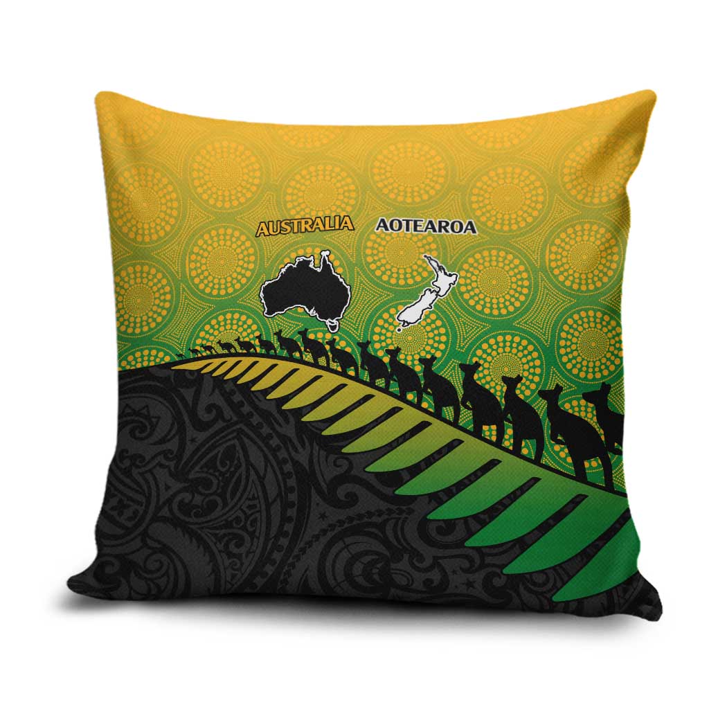 Australia New Zealand Rugby Pillow Cover Gradient Aboriginal Wallabies and Maori Black Fern - Aussie Hoodie