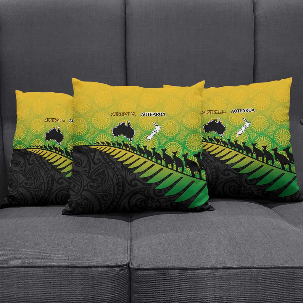 Australia New Zealand Rugby Pillow Cover Gradient Aboriginal Wallabies and Maori Black Fern - Aussie Hoodie