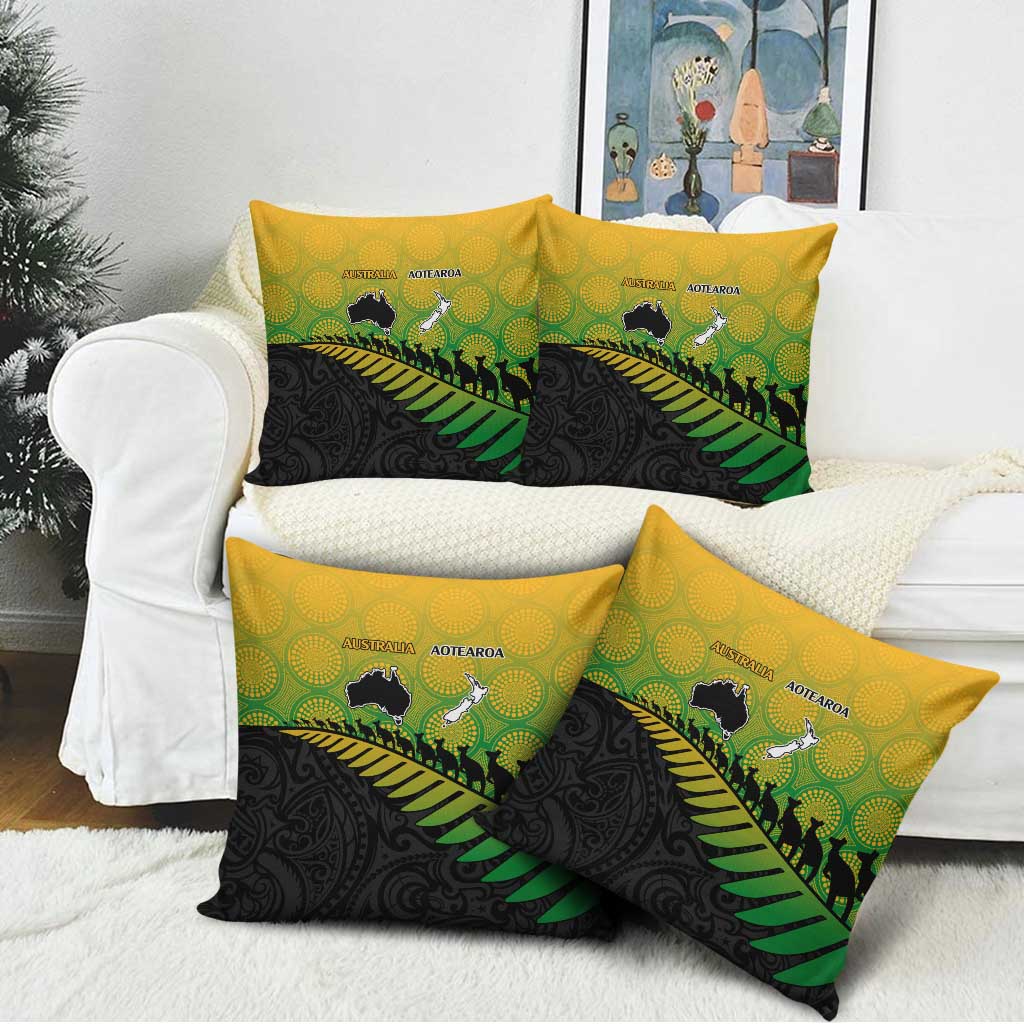 Australia New Zealand Rugby Pillow Cover Gradient Aboriginal Wallabies and Maori Black Fern - Aussie Hoodie