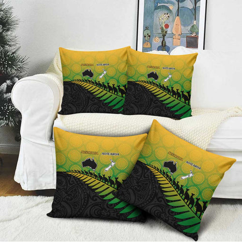 Australia New Zealand Rugby Pillow Cover Gradient Aboriginal Wallabies and Maori Black Fern - Aussie Hoodie