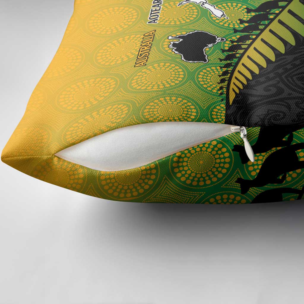 Australia New Zealand Rugby Pillow Cover Gradient Aboriginal Wallabies and Maori Black Fern - Aussie Hoodie