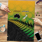 Australia New Zealand Rugby Puzzle Gradient Aboriginal Wallabies and Maori Black Fern - Aussie Hoodie