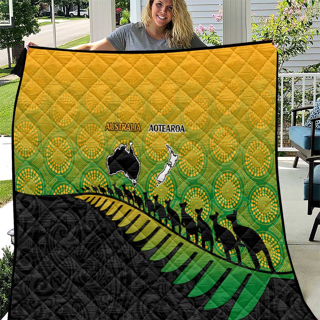 Australia New Zealand Rugby Quilt Gradient Aboriginal Wallabies and Maori Black Fern - Aussie Hoodie