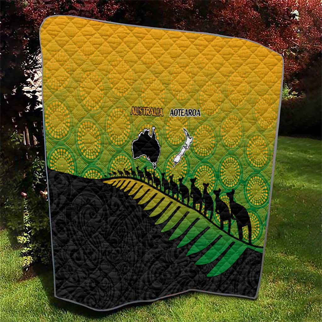 Australia New Zealand Rugby Quilt Gradient Aboriginal Wallabies and Maori Black Fern - Aussie Hoodie