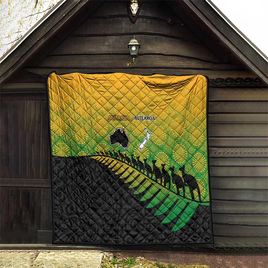 Australia New Zealand Rugby Quilt Gradient Aboriginal Wallabies and Maori Black Fern - Aussie Hoodie