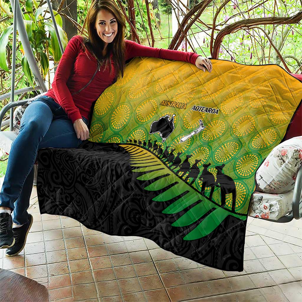 Australia New Zealand Rugby Quilt Gradient Aboriginal Wallabies and Maori Black Fern - Aussie Hoodie