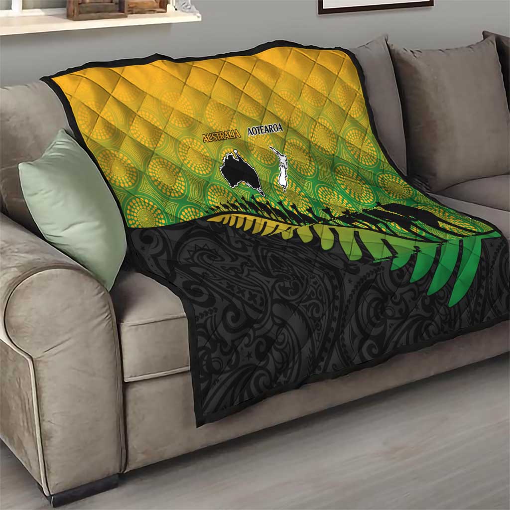 Australia New Zealand Rugby Quilt Gradient Aboriginal Wallabies and Maori Black Fern - Aussie Hoodie