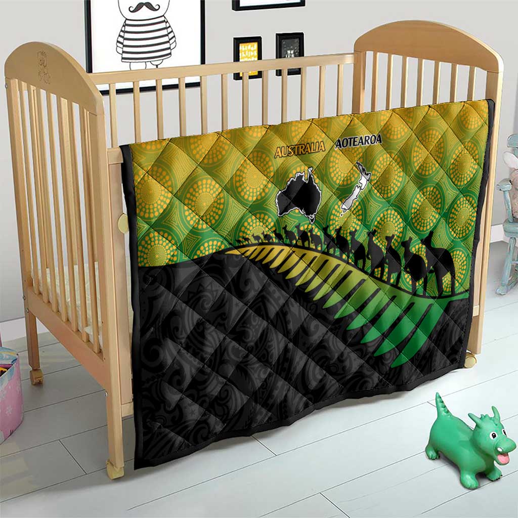 Australia New Zealand Rugby Quilt Gradient Aboriginal Wallabies and Maori Black Fern - Aussie Hoodie