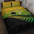 Australia New Zealand Rugby Quilt Bed Set Gradient Aboriginal Wallabies and Maori Black Fern - Aussie Hoodie