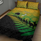 Australia New Zealand Rugby Quilt Bed Set Gradient Aboriginal Wallabies and Maori Black Fern - Aussie Hoodie