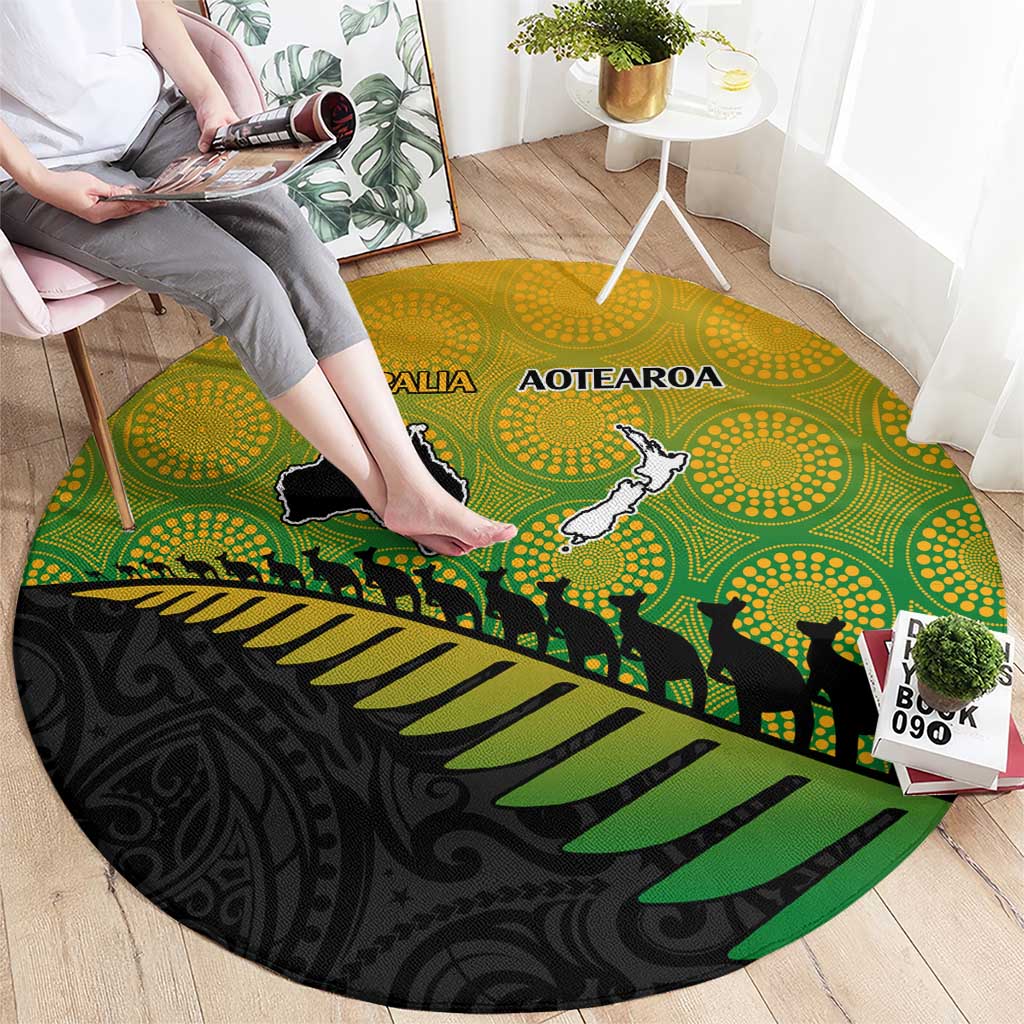 Australia New Zealand Rugby Round Carpet Gradient Aboriginal Wallabies and Maori Black Fern - Aussie Hoodie