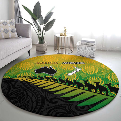 Australia New Zealand Rugby Round Carpet Gradient Aboriginal Wallabies and Maori Black Fern - Aussie Hoodie