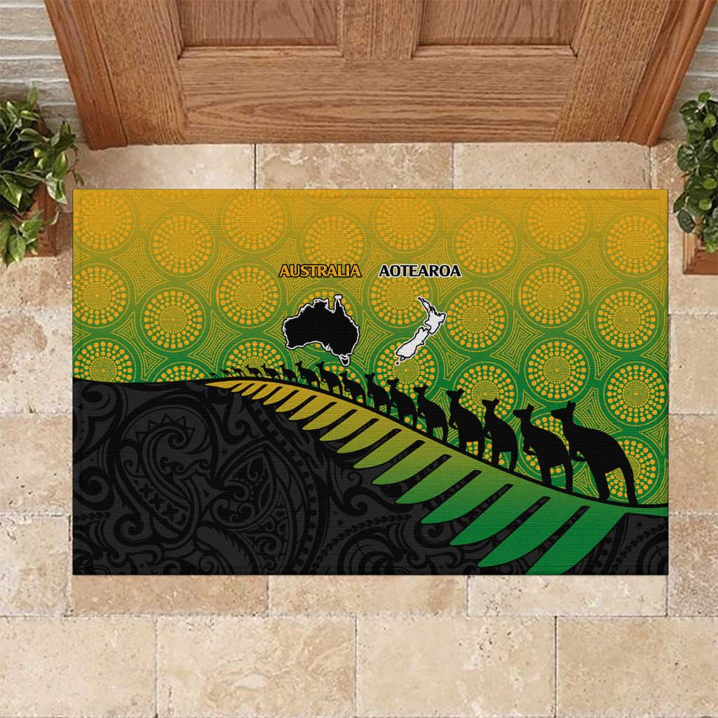 Australia New Zealand Rugby Rubber Doormat Gradient Aboriginal Wallabies and Maori Black Fern - Aussie Hoodie