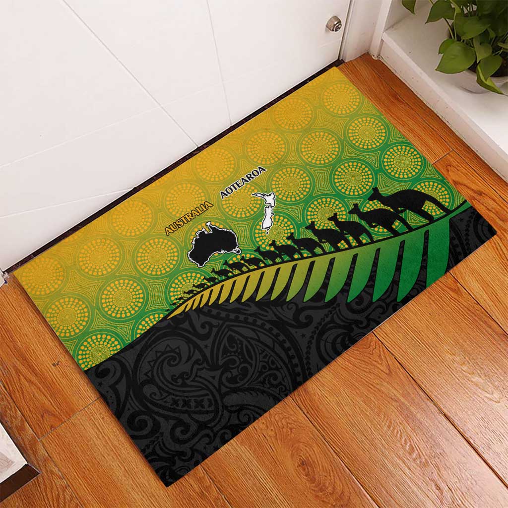 Australia New Zealand Rugby Rubber Doormat Gradient Aboriginal Wallabies and Maori Black Fern - Aussie Hoodie