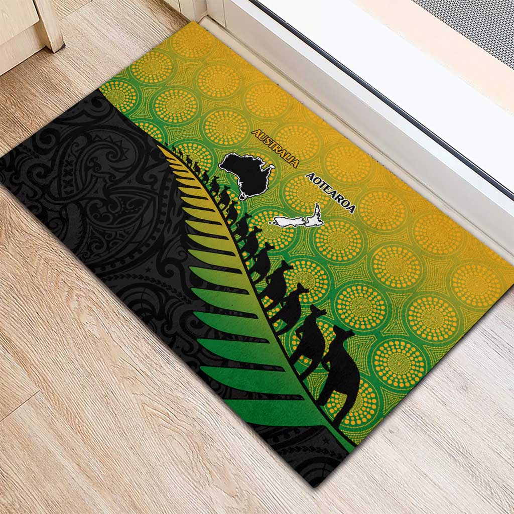 Australia New Zealand Rugby Rubber Doormat Gradient Aboriginal Wallabies and Maori Black Fern - Aussie Hoodie