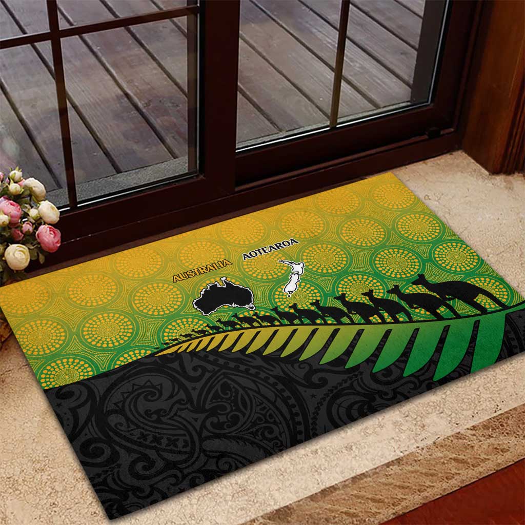Australia New Zealand Rugby Rubber Doormat Gradient Aboriginal Wallabies and Maori Black Fern - Aussie Hoodie