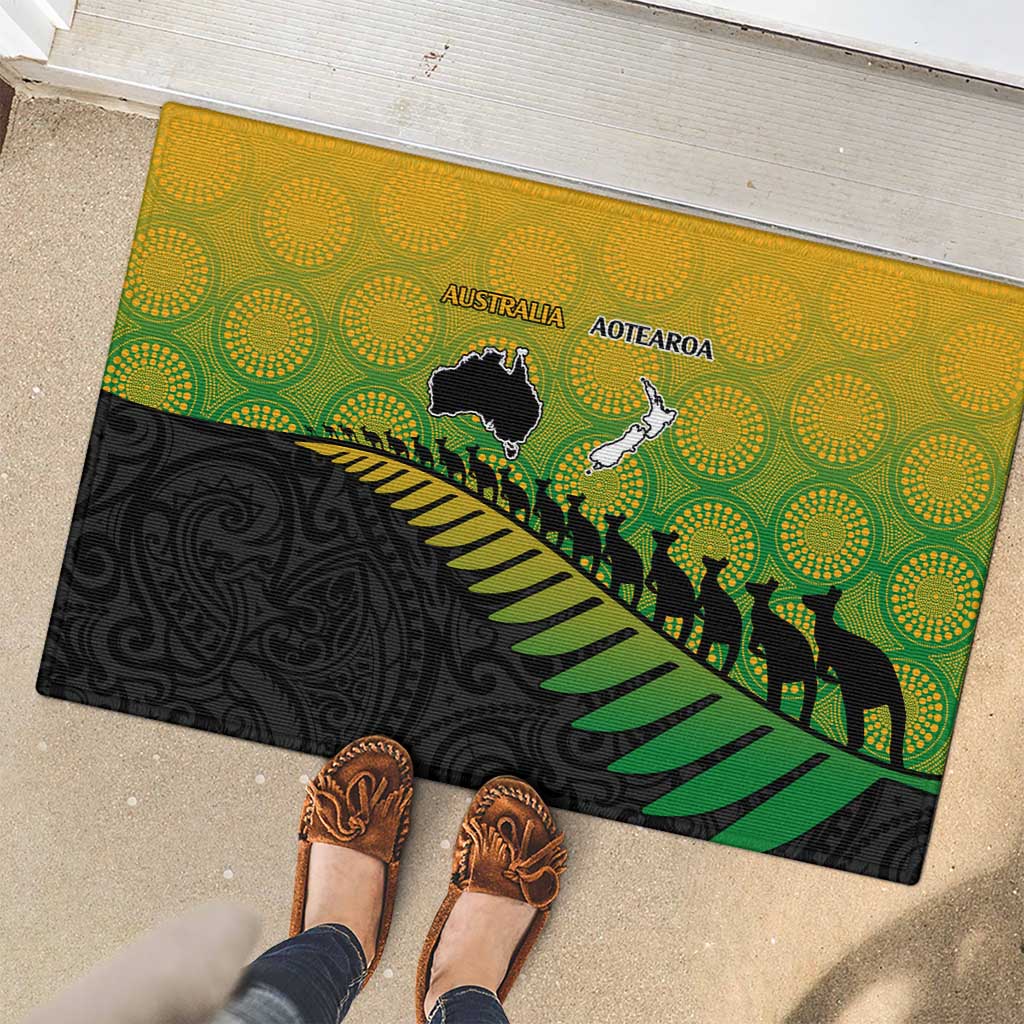 Australia New Zealand Rugby Rubber Doormat Gradient Aboriginal Wallabies and Maori Black Fern - Aussie Hoodie