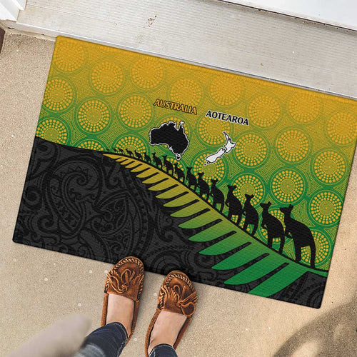 Australia New Zealand Rugby Rubber Doormat Gradient Aboriginal Wallabies and Maori Black Fern - Aussie Hoodie