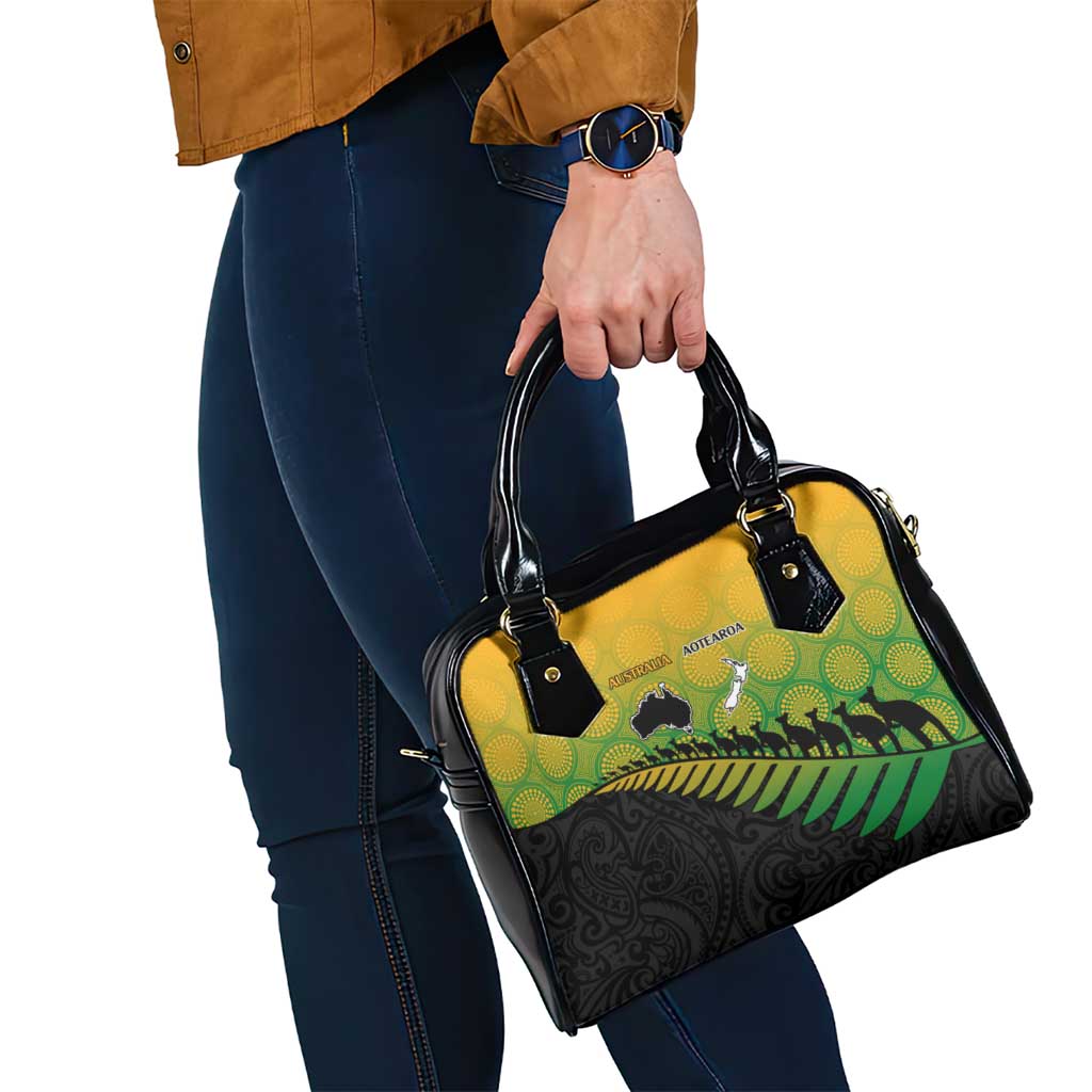 Australia New Zealand Rugby Shoulder Handbag Gradient Aboriginal Wallabies and Maori Black Fern - Aussie Hoodie