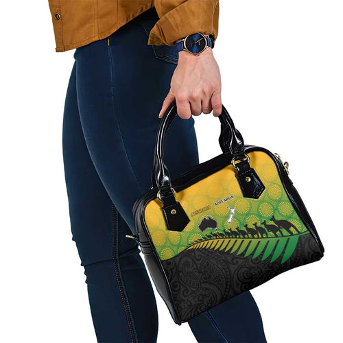 Australia New Zealand Rugby Shoulder Handbag Gradient Aboriginal Wallabies and Maori Black Fern - Aussie Hoodie