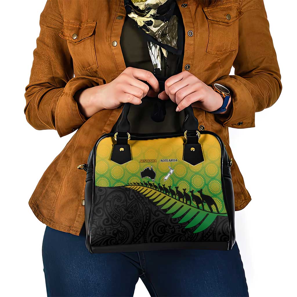Australia New Zealand Rugby Shoulder Handbag Gradient Aboriginal Wallabies and Maori Black Fern - Aussie Hoodie