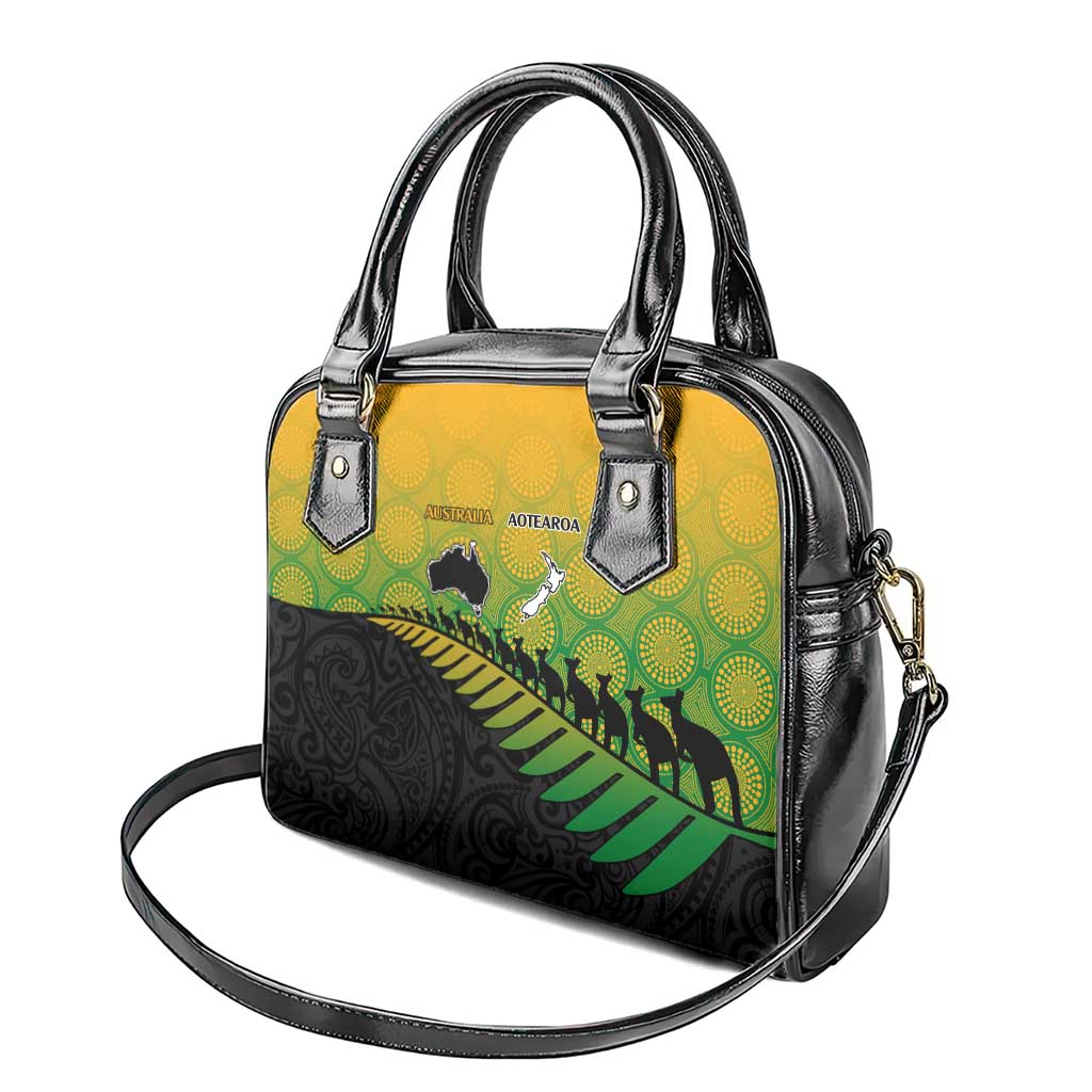 Australia New Zealand Rugby Shoulder Handbag Gradient Aboriginal Wallabies and Maori Black Fern - Aussie Hoodie