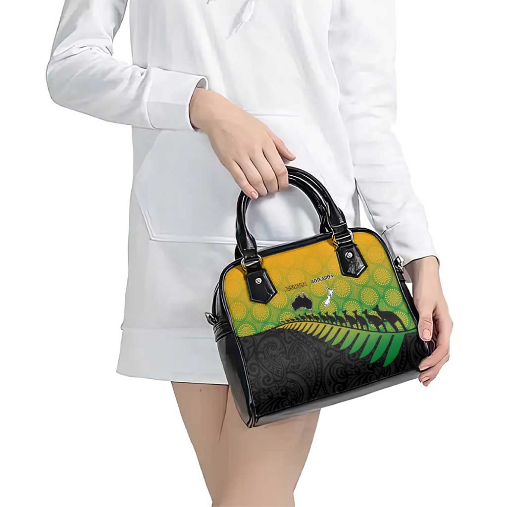 Australia New Zealand Rugby Shoulder Handbag Gradient Aboriginal Wallabies and Maori Black Fern - Aussie Hoodie