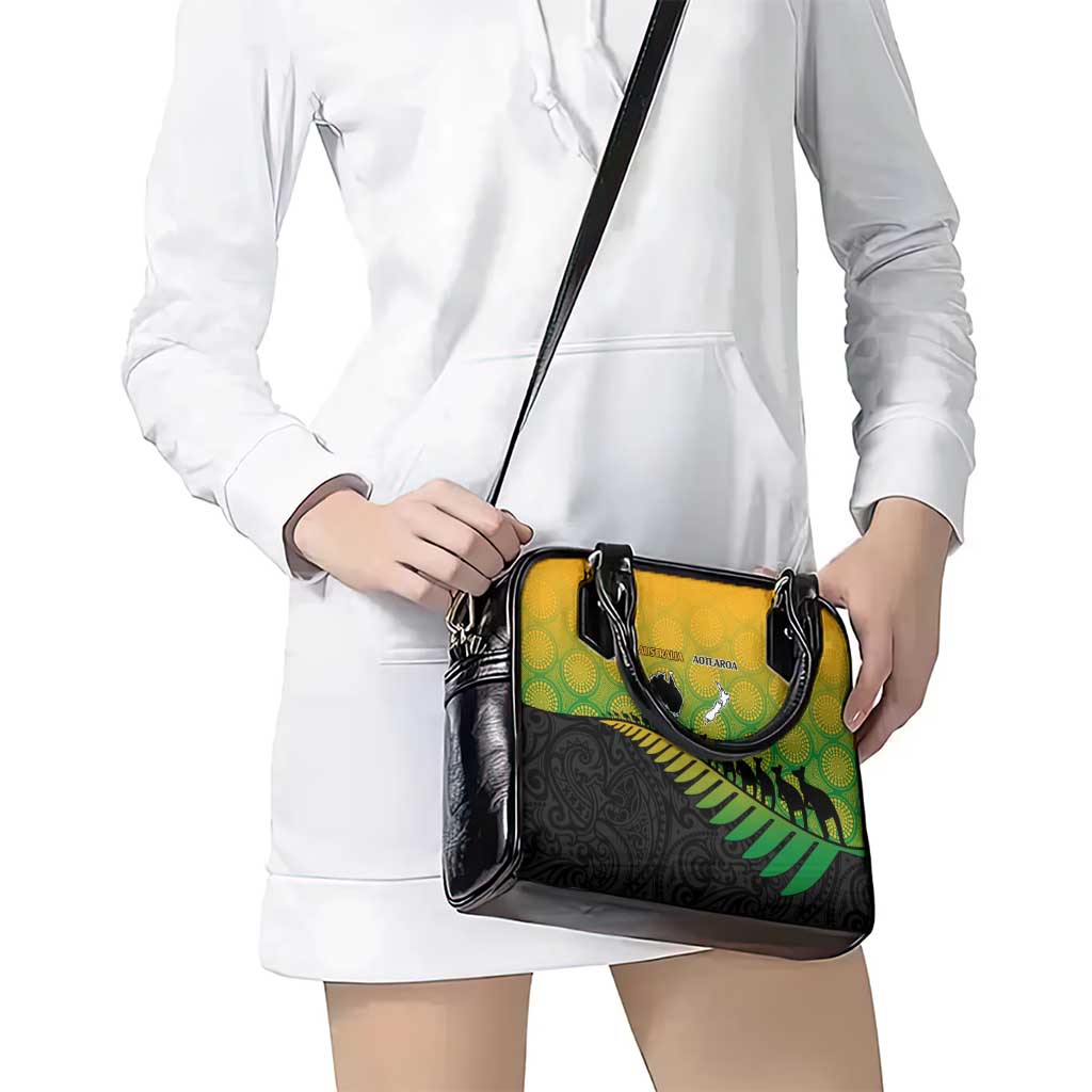 Australia New Zealand Rugby Shoulder Handbag Gradient Aboriginal Wallabies and Maori Black Fern - Aussie Hoodie