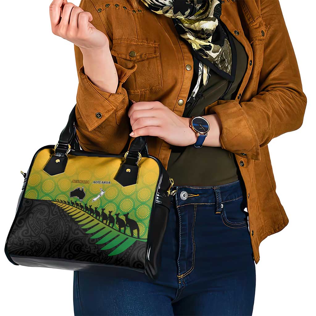 Australia New Zealand Rugby Shoulder Handbag Gradient Aboriginal Wallabies and Maori Black Fern - Aussie Hoodie
