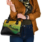 Australia New Zealand Rugby Shoulder Handbag Gradient Aboriginal Wallabies and Maori Black Fern - Aussie Hoodie