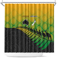 Australia New Zealand Rugby Shower Curtain Gradient Aboriginal Wallabies and Maori Black Fern - Aussie Hoodie