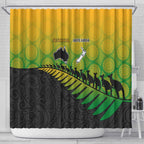 Australia New Zealand Rugby Shower Curtain Gradient Aboriginal Wallabies and Maori Black Fern - Aussie Hoodie