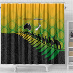 Australia New Zealand Rugby Shower Curtain Gradient Aboriginal Wallabies and Maori Black Fern - Aussie Hoodie
