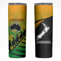 Australia New Zealand Rugby Skinny Tumbler Gradient Aboriginal Wallabies and Maori Black Fern - Aussie Hoodie