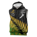Australia New Zealand Rugby Sleeveless Hoodie Gradient Aboriginal Wallabies and Maori Black Fern - Aussie Hoodie