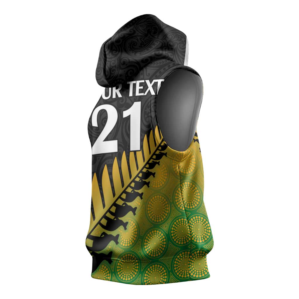 Australia New Zealand Rugby Sleeveless Hoodie Gradient Aboriginal Wallabies and Maori Black Fern - Aussie Hoodie
