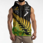 Australia New Zealand Rugby Sleeveless Hoodie Gradient Aboriginal Wallabies and Maori Black Fern - Aussie Hoodie