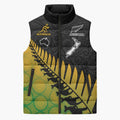 Australia New Zealand Rugby Sleeveless Puffer Jacket Gradient Aboriginal Wallabies and Maori Black Fern - Aussie Hoodie
