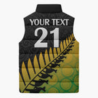 Australia New Zealand Rugby Sleeveless Puffer Jacket Gradient Aboriginal Wallabies and Maori Black Fern - Aussie Hoodie