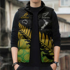 Australia New Zealand Rugby Sleeveless Puffer Jacket Gradient Aboriginal Wallabies and Maori Black Fern - Aussie Hoodie