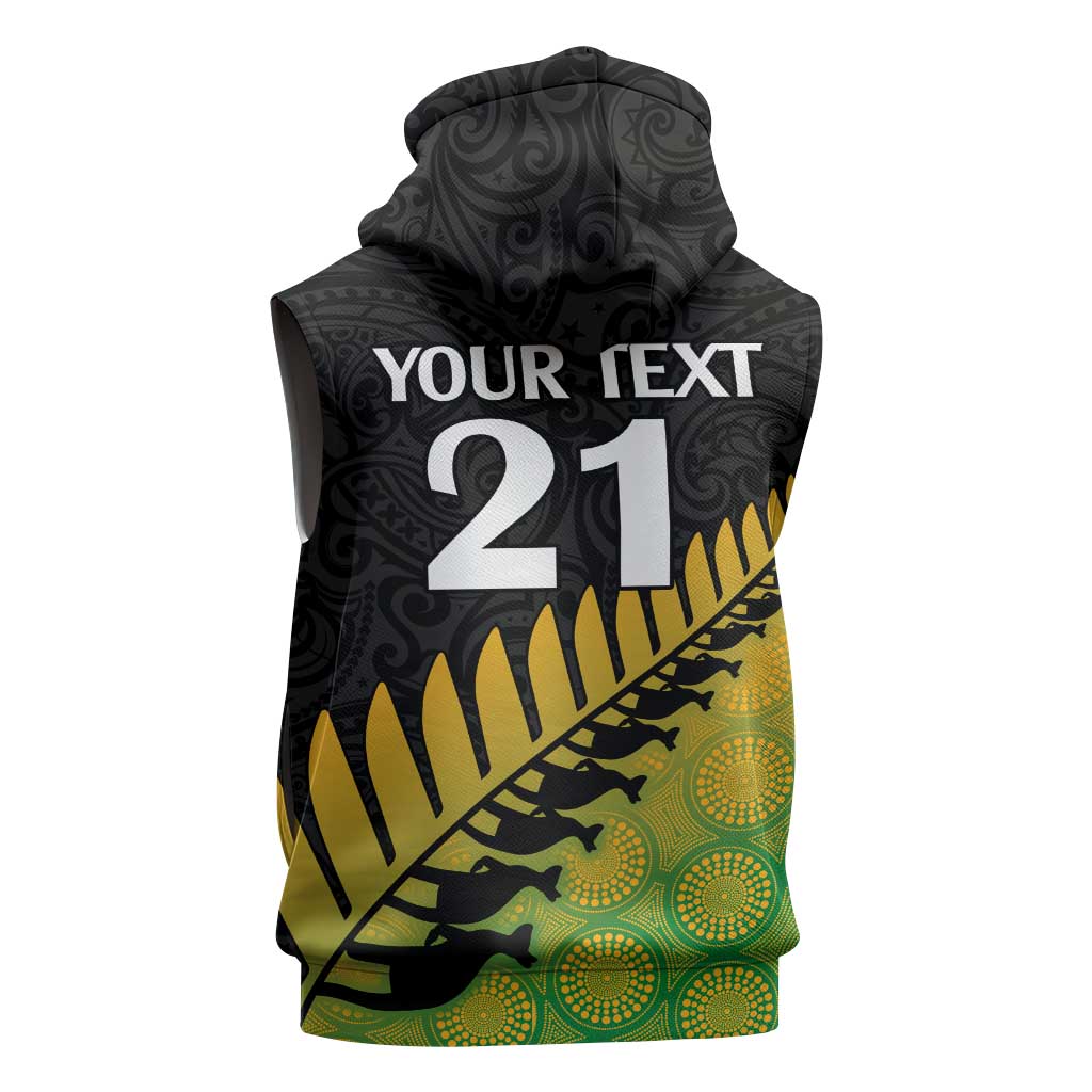 Australia New Zealand Rugby Sleeveless Zip Hoodie Gradient Aboriginal Wallabies and Maori Black Fern - Aussie Hoodie