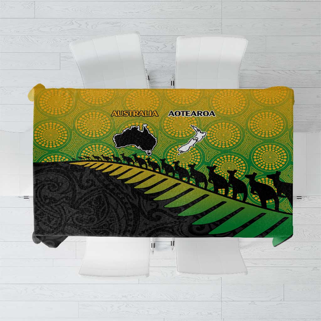 Australia New Zealand Rugby Tablecloth Gradient Aboriginal Wallabies and Maori Black Fern - Aussie Hoodie