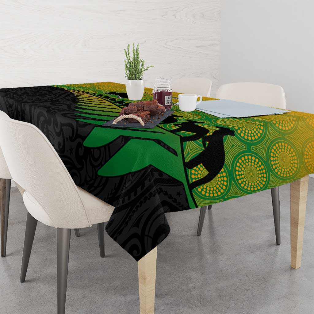 Australia New Zealand Rugby Tablecloth Gradient Aboriginal Wallabies and Maori Black Fern - Aussie Hoodie